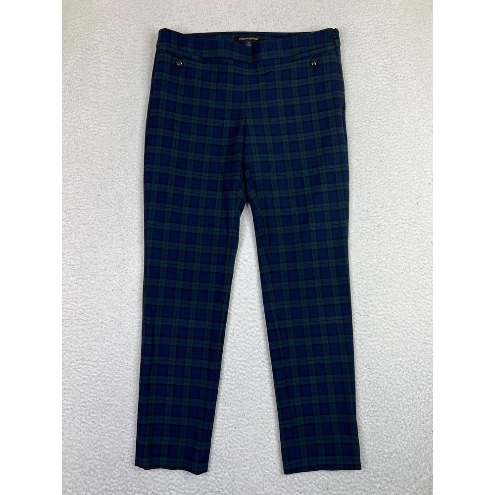 Banana Republic Pants Womens 6 Green Navy Plaid Sloan Tartan Stretch Ankle